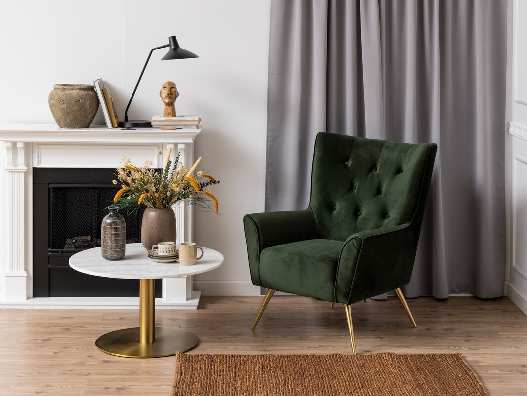 Žurnālu galdiņš Norsica 425 (Zelta + Balts marmors)