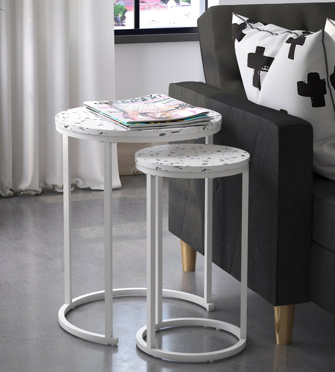 Kafijas galdiņu komplekts CosmoLiving by Cosmopolitan 121 (Terazzo + Balts)