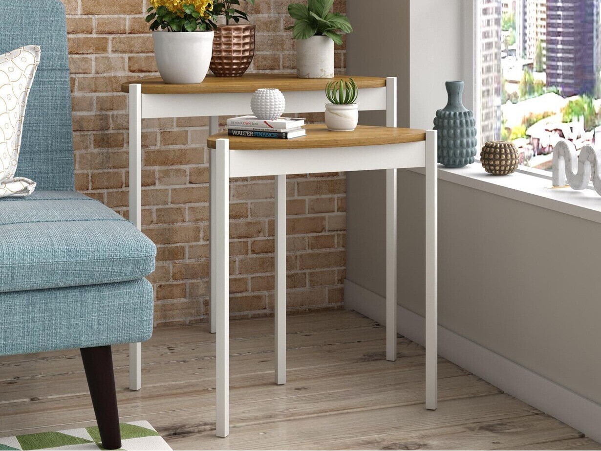 Kafijas galdiņu komplekts Novogratz 154 (Balts + Riekstkoks)