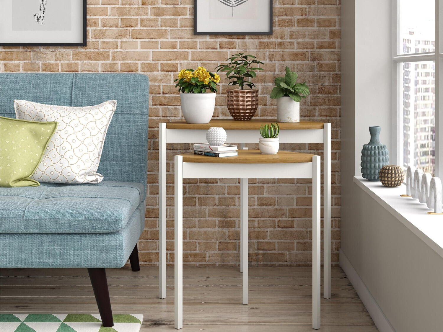 Kafijas galdiņu komplekts Novogratz 154 (Balts + Riekstkoks)