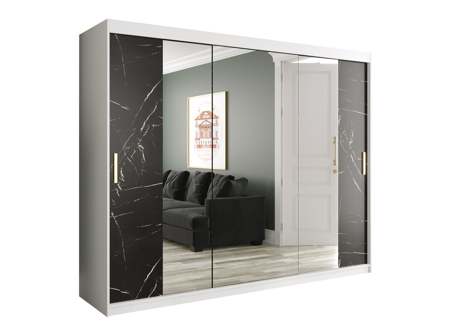 Шкаф Hartford 263 (Матовый белый + Черный мрамор)