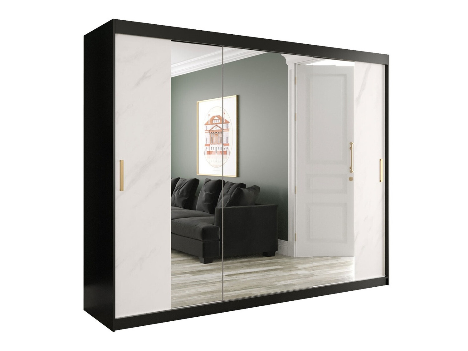 Шкаф Hartford 263 (Матовый черный + Белый мрамор)