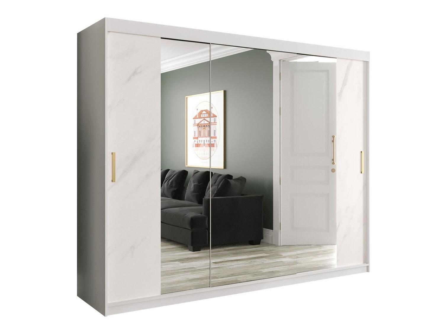 Skapis Hartford 263 (Matēts balts + Balts marmors)