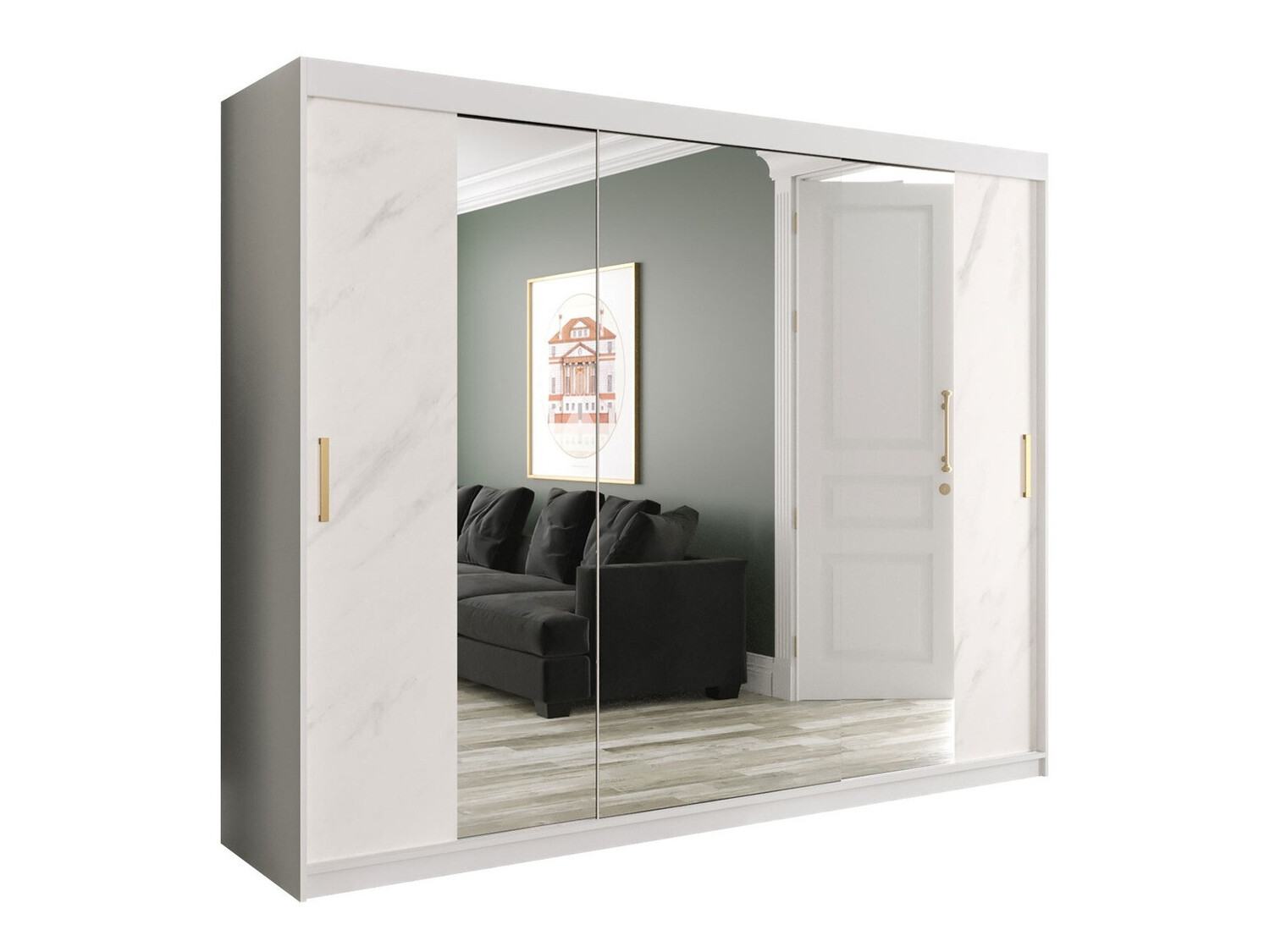 Skapis Hartford 263 (Matēts balts + Balts marmors)