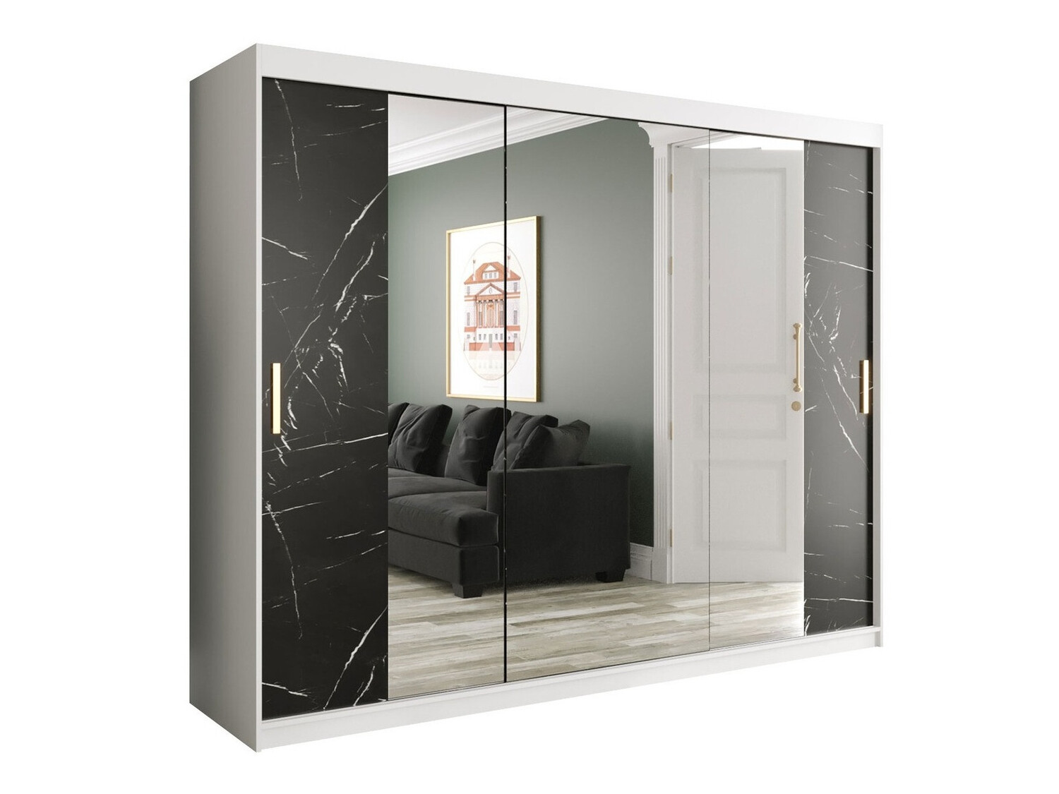 Skapis Hartford 263 (Matēts balts + Melnais marmors)