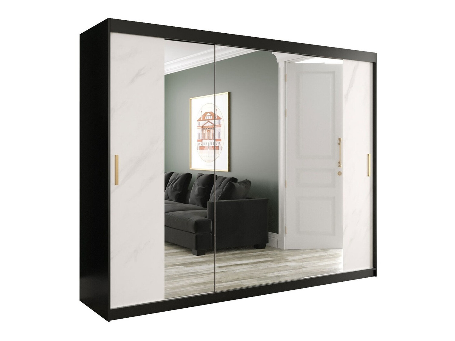 Skapis Hartford 263 (Matēts melns + Balts marmors)