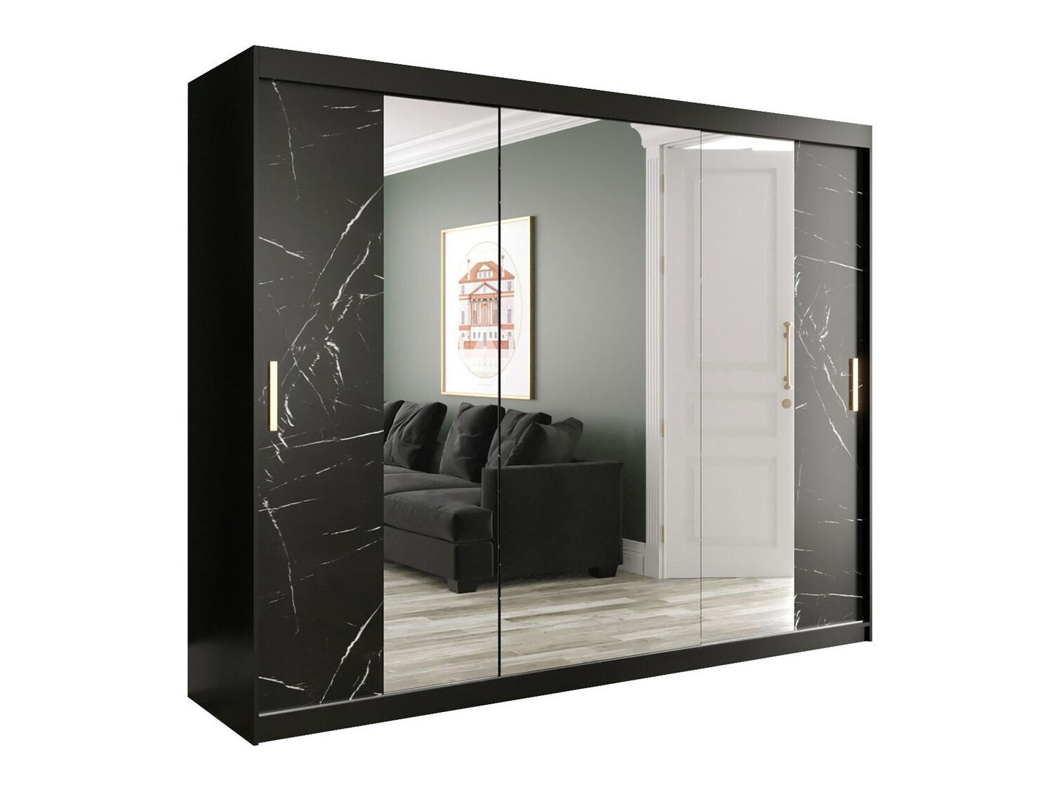 Skapis Hartford 263 (Matēts melns + Melnais marmors)