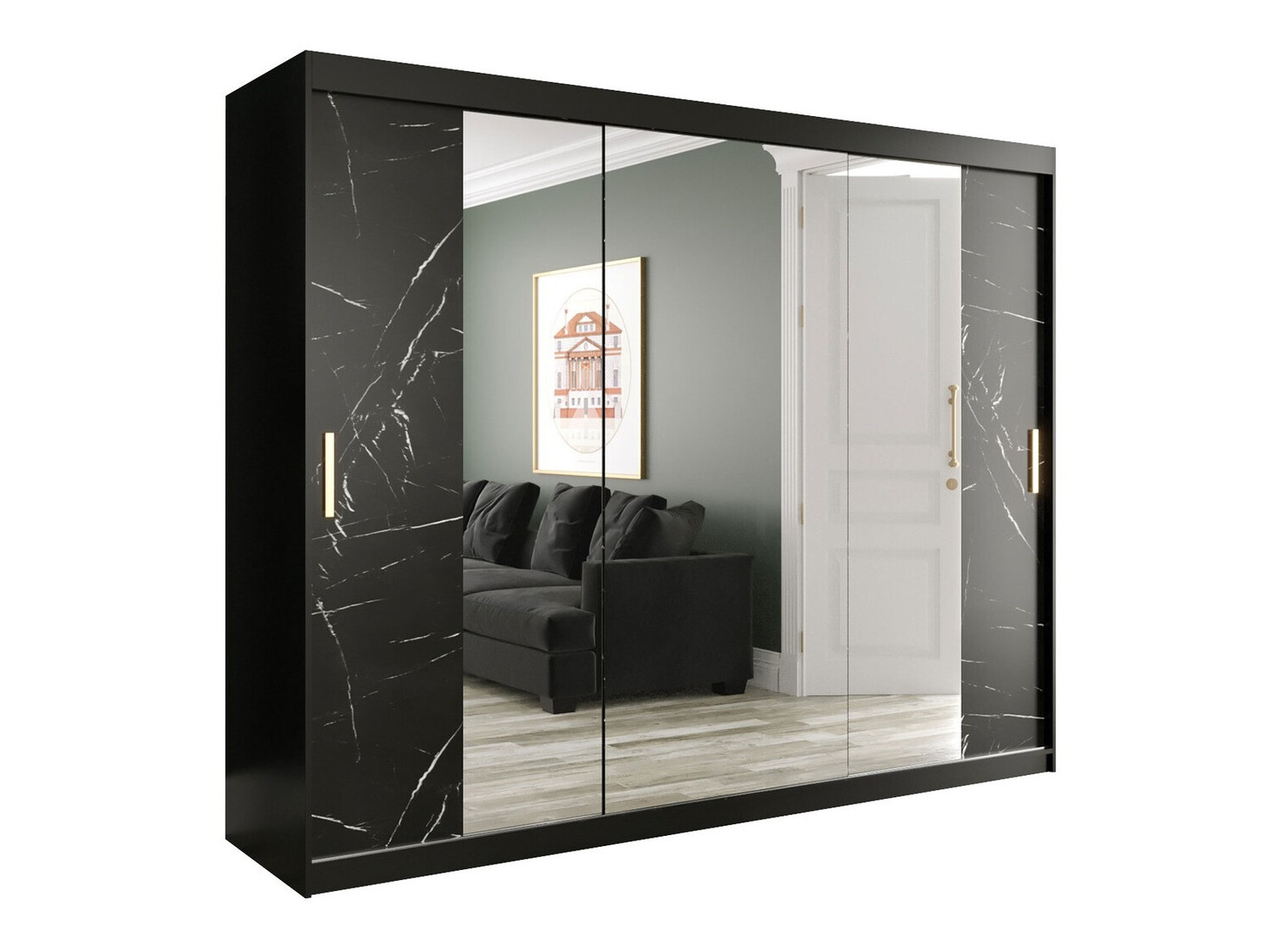 Skapis Hartford 263 (Matēts melns + Melnais marmors)