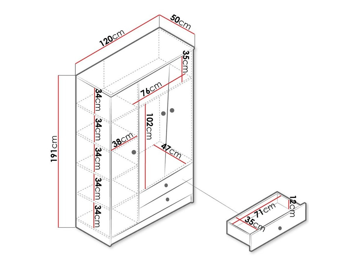 Skapis Almira 102 (Artisan ozols + Balts)