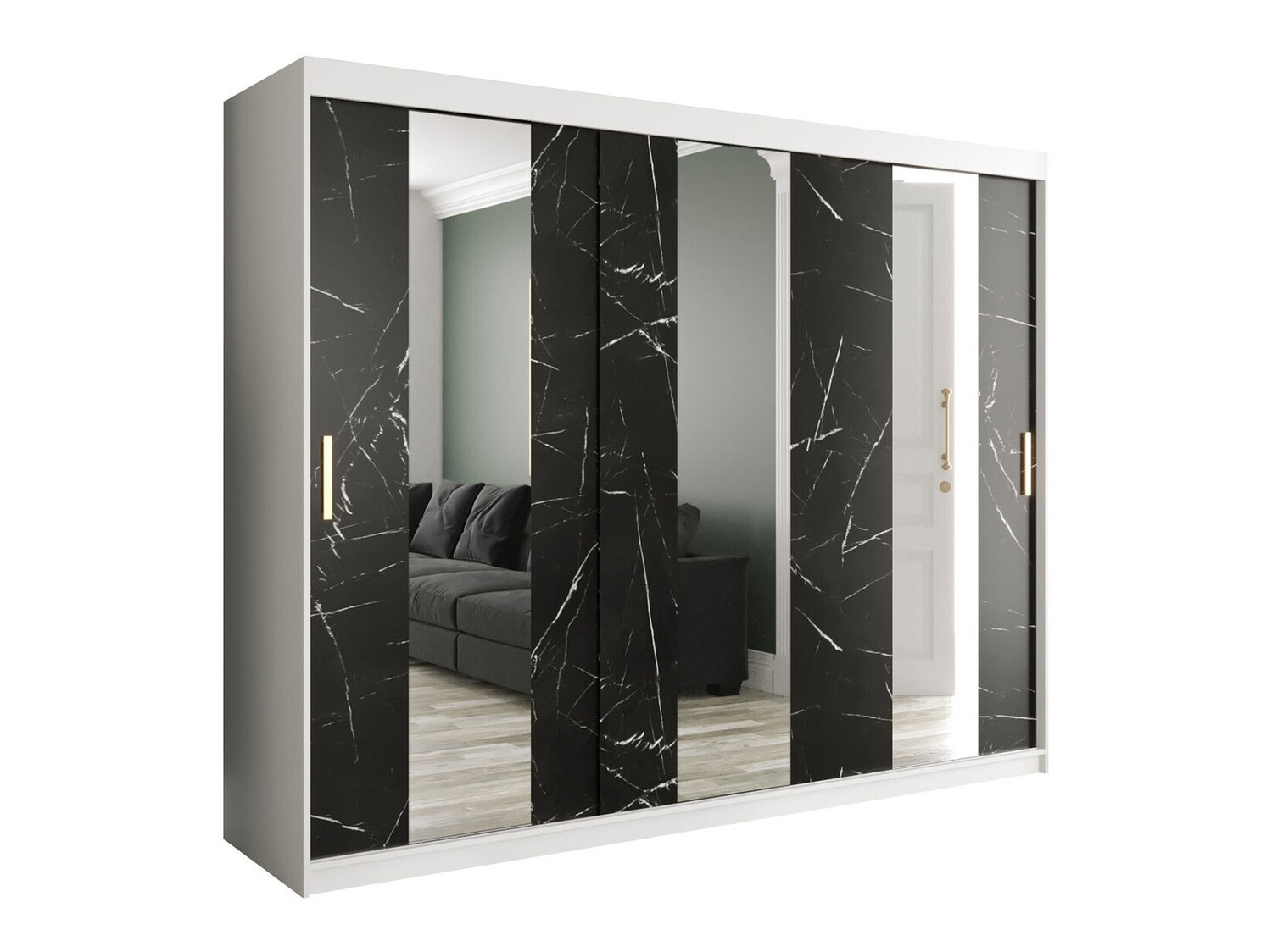 Шкаф Hartford 245 (Матовый белый + Черный мрамор)