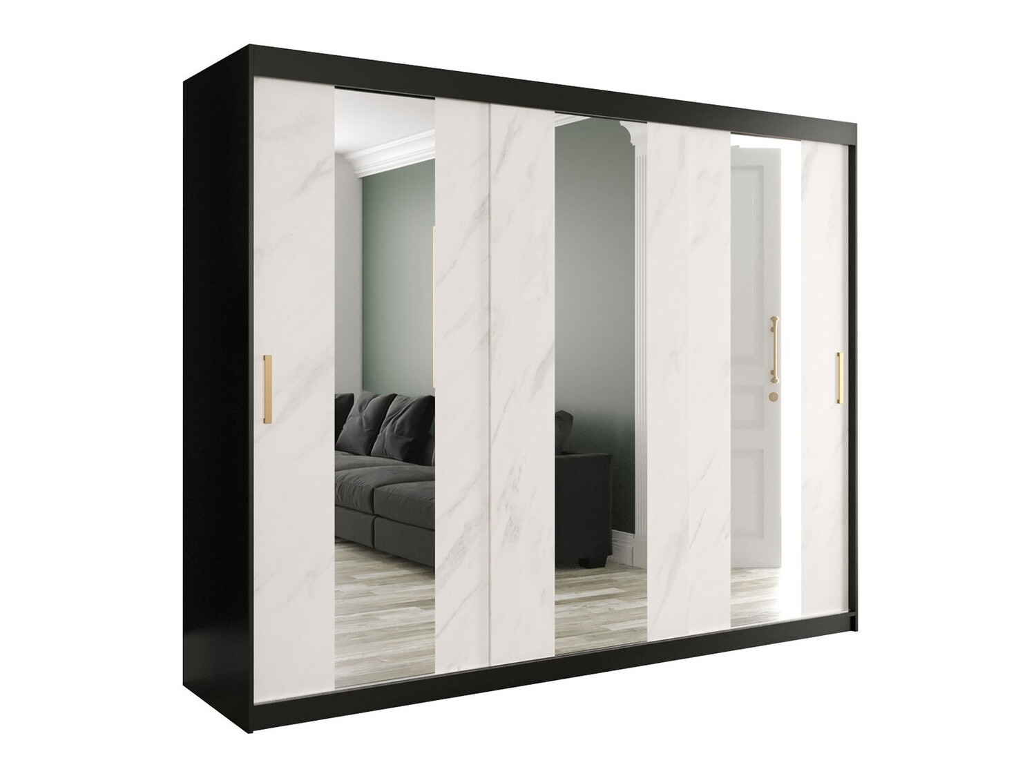 Шкаф Hartford 245 (Матовый черный + Белый мрамор)