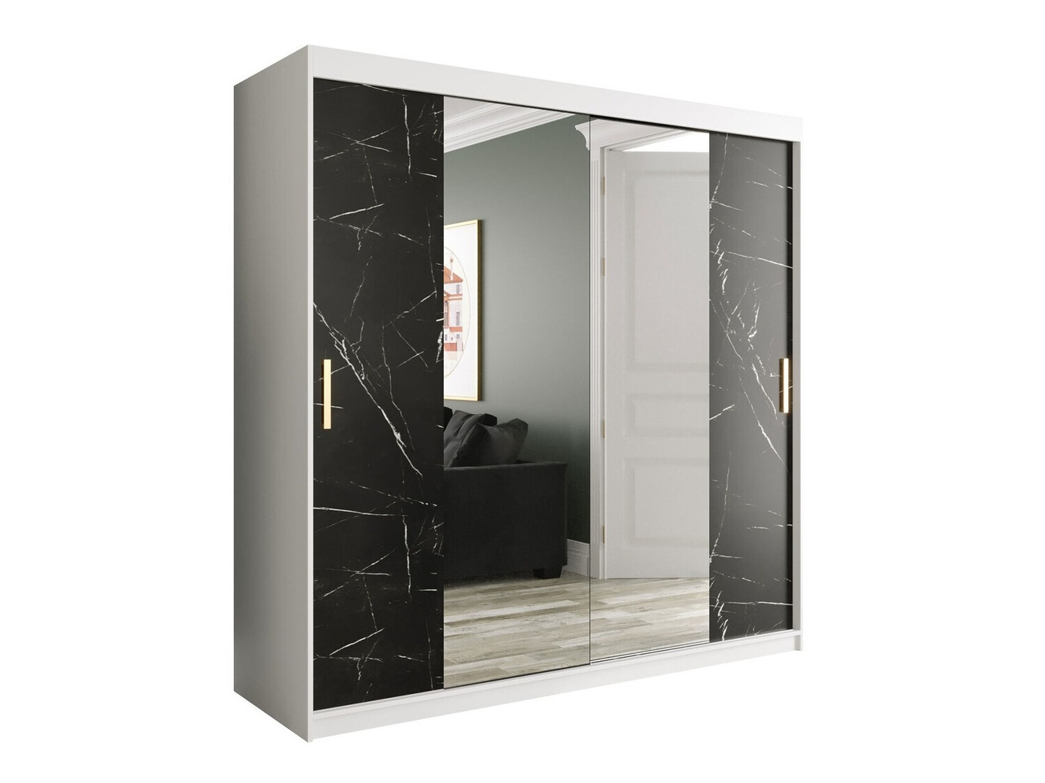 Шкаф Hartford 256 (Матовый белый + Черный мрамор)