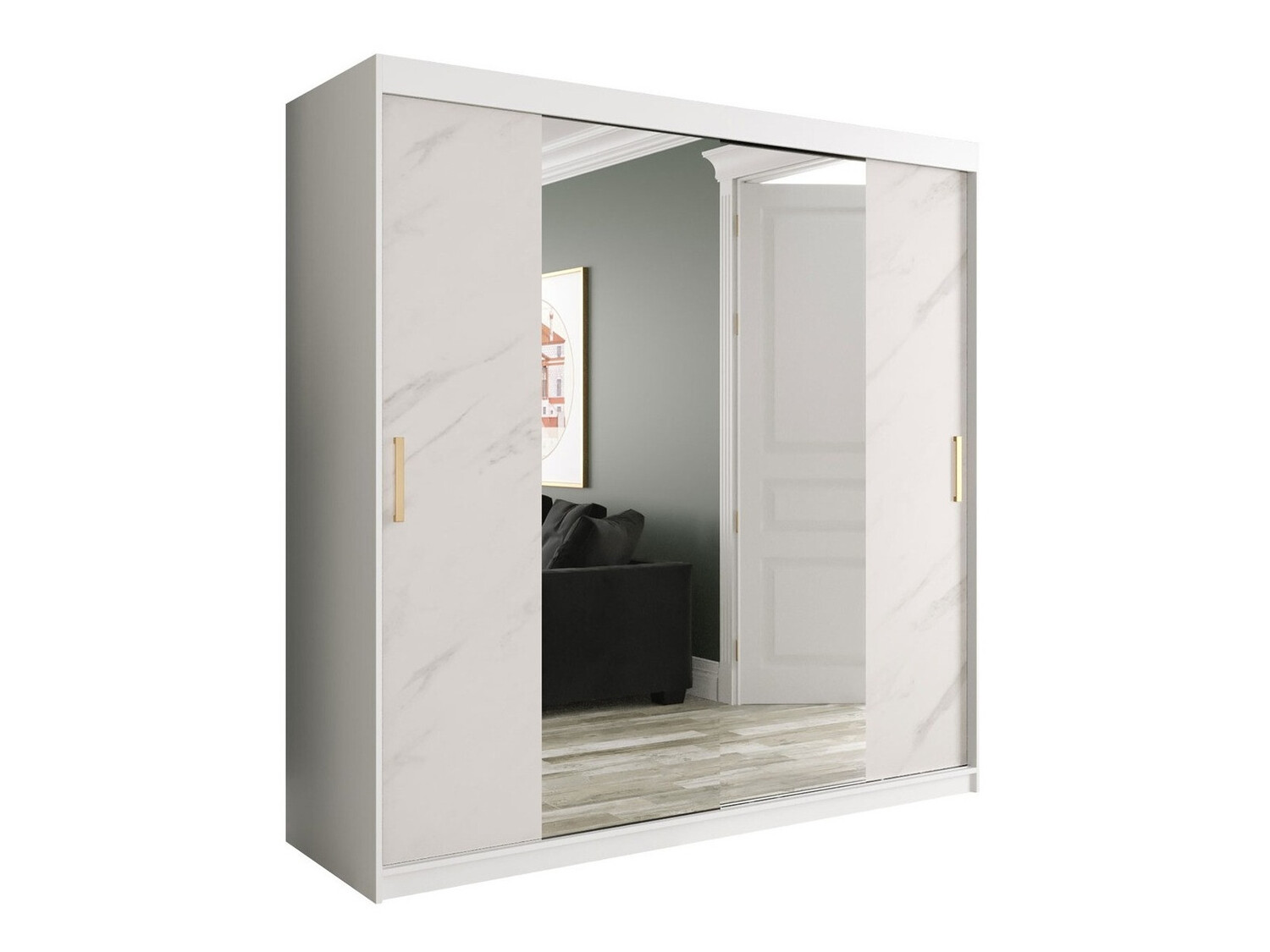 Skapis Hartford 256 (Matēts balts + Balts marmors)