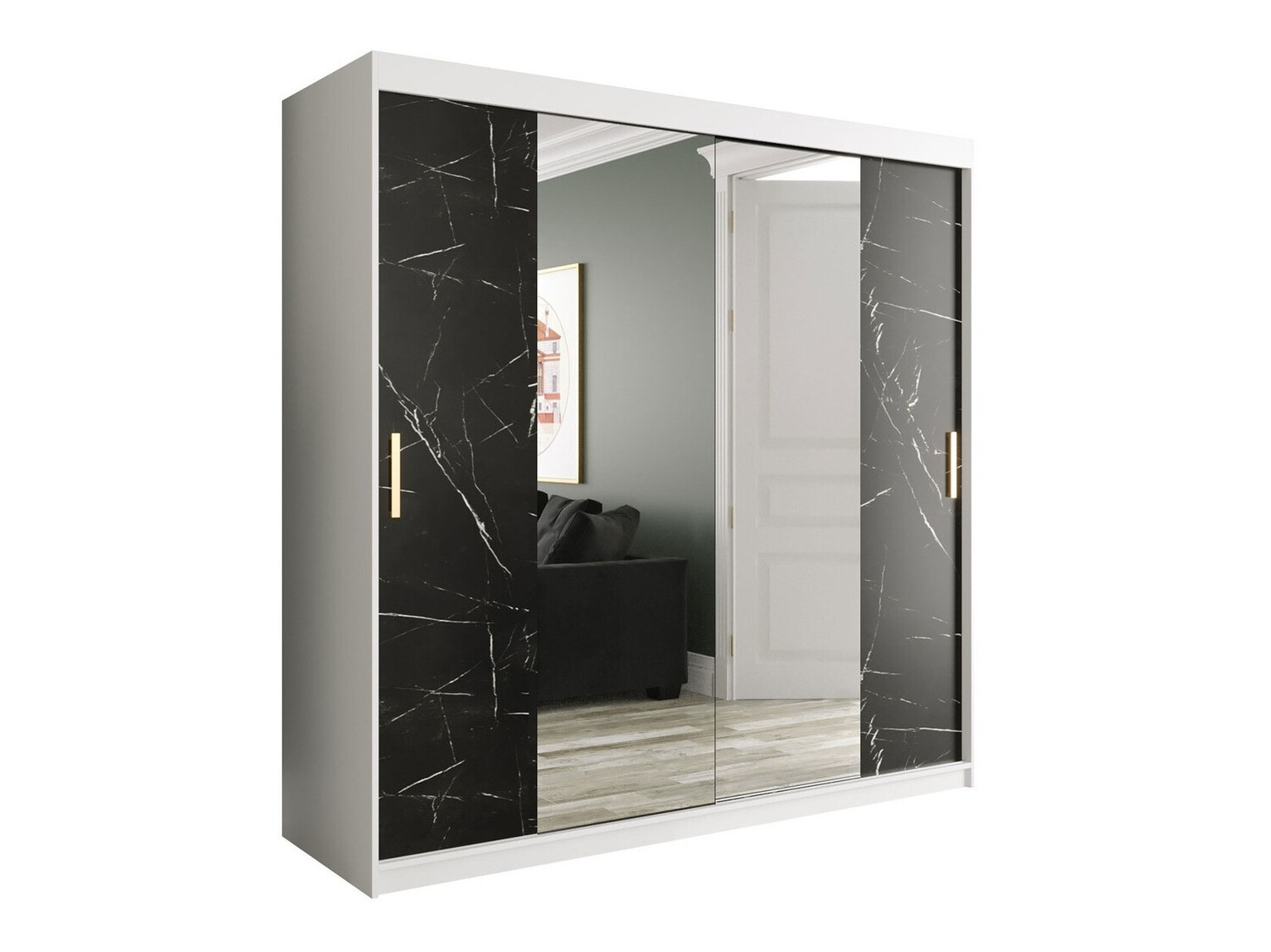 Skapis Hartford 256 (Matēts balts + Melnais marmors)