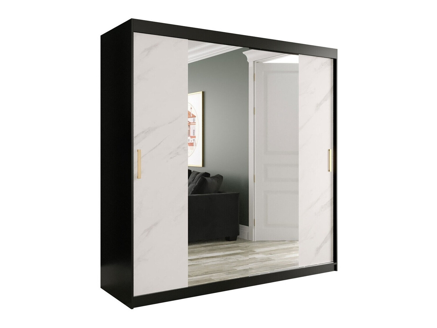 Skapis Hartford 256 (Matēts melns + Balts marmors)