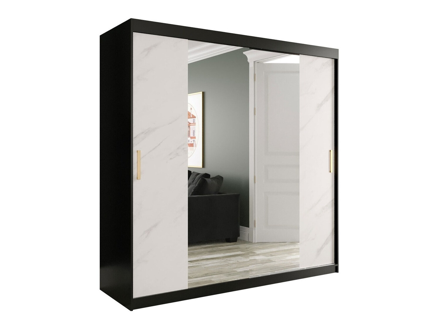 Skapis Hartford 256 (Matēts melns + Balts marmors)