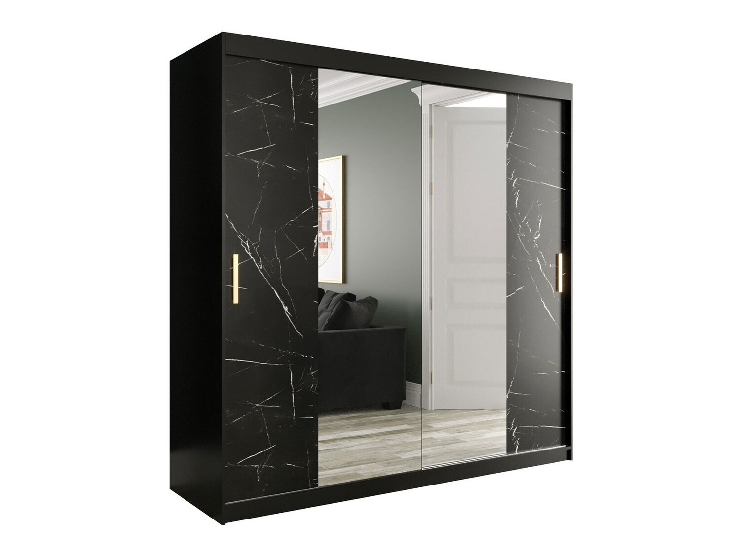 Skapis Hartford 256 (Matēts melns + Melnais marmors)