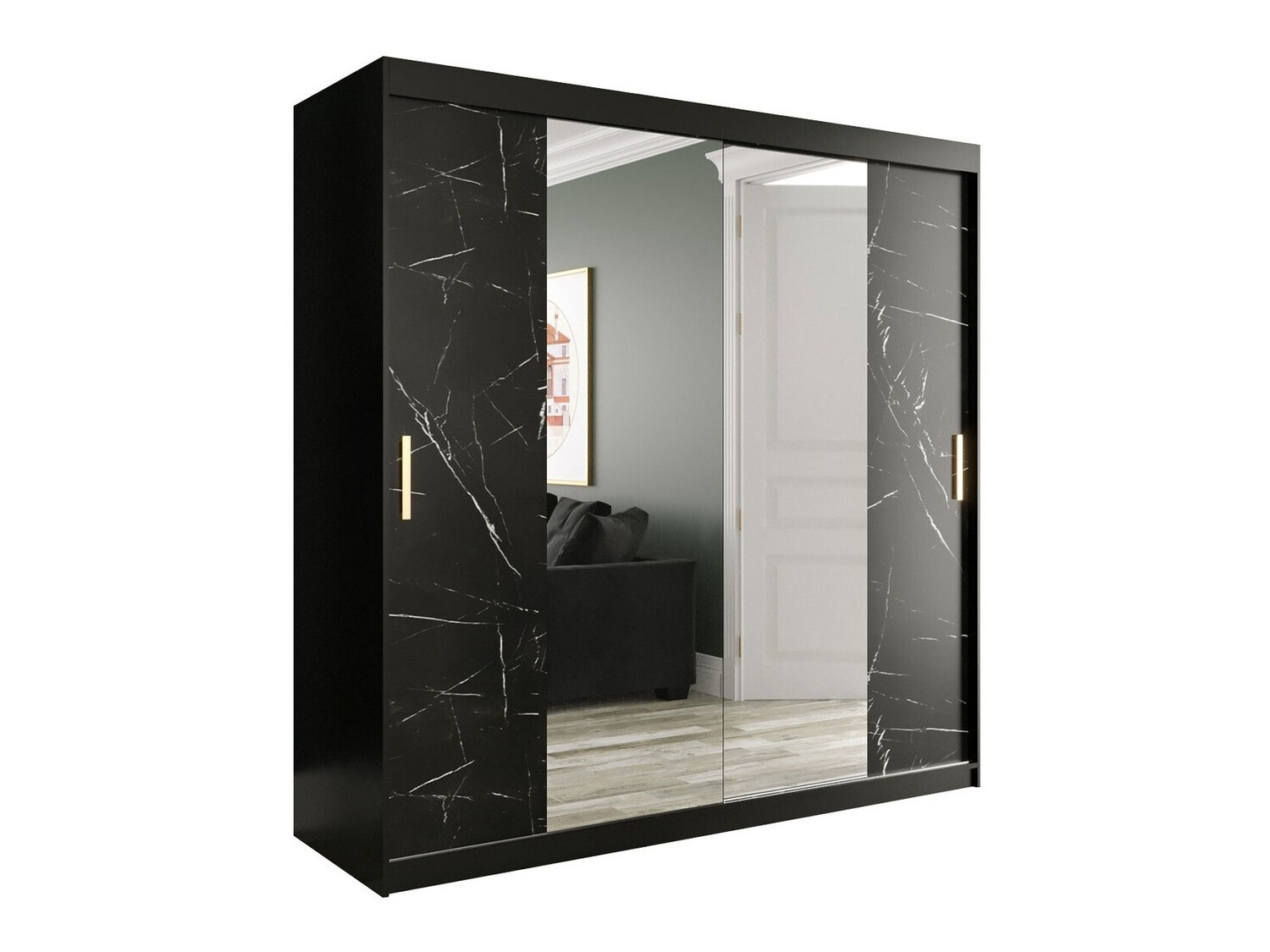 Skapis Hartford 256 (Matēts melns + Melnais marmors)