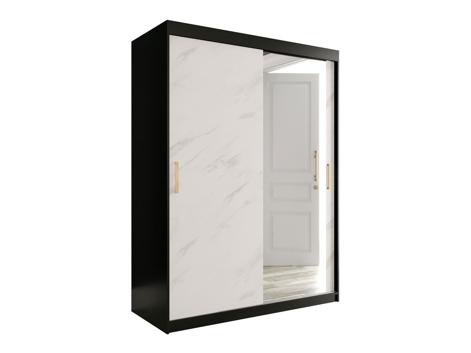 Skapis Hartford 260 (Matēts melns + Balts marmors)