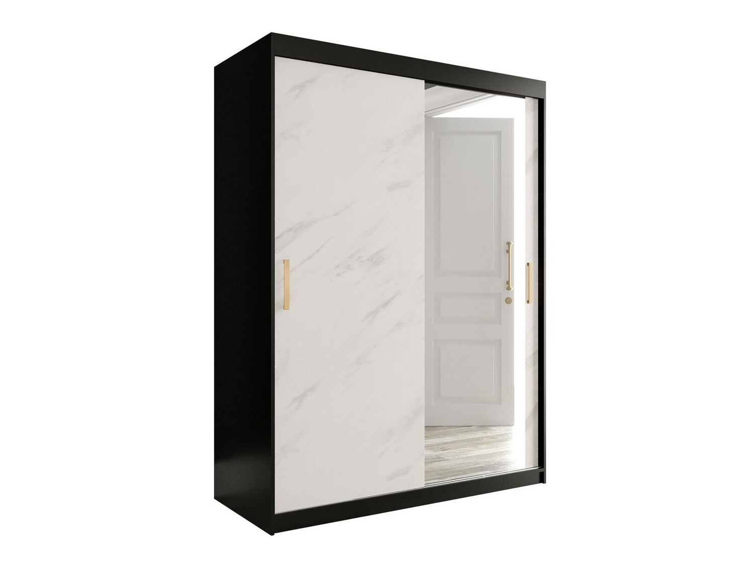 Skapis Hartford 260 (Matēts melns + Balts marmors)