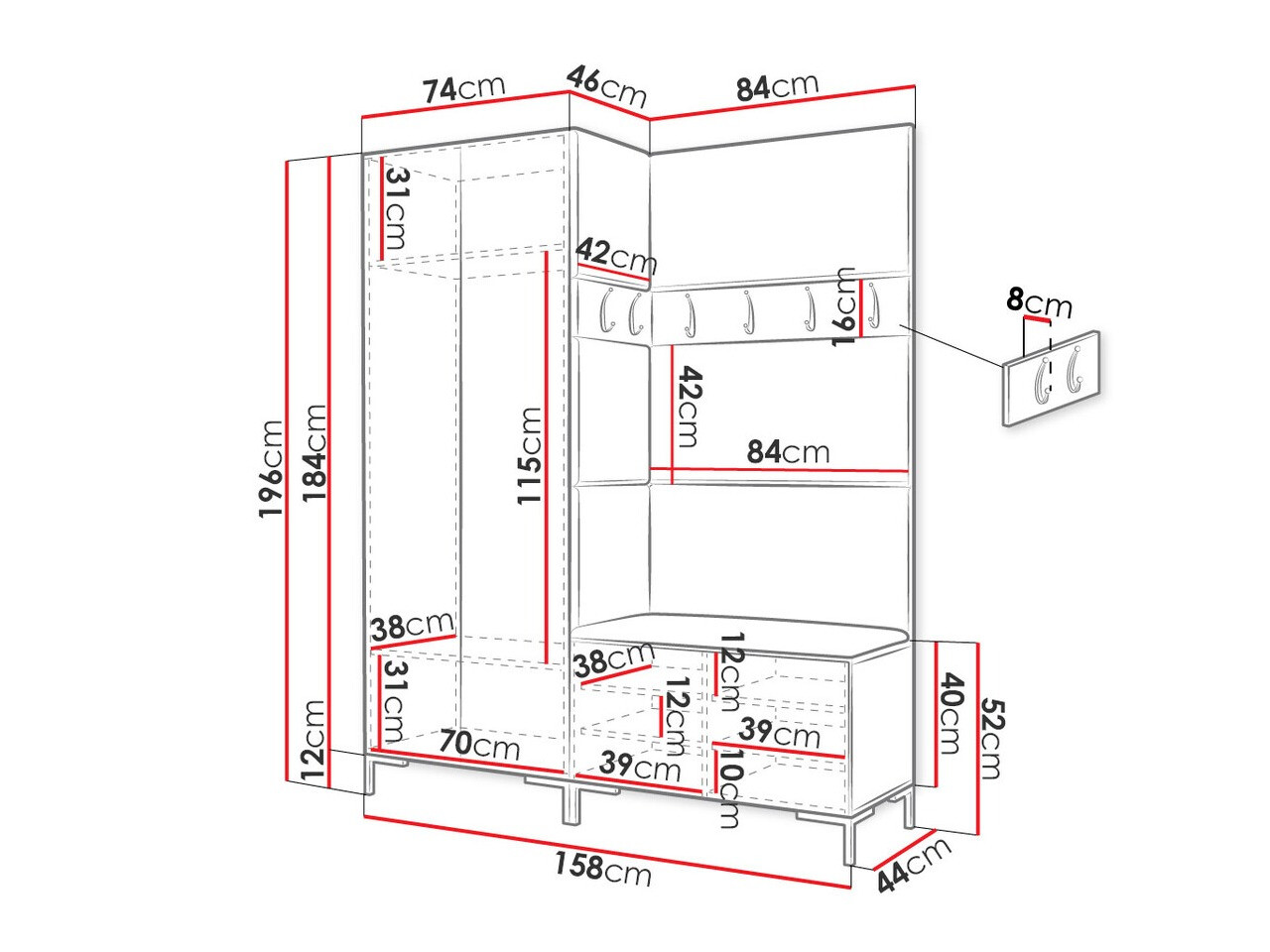 Прихожая Tivsoa 100 (Белый)