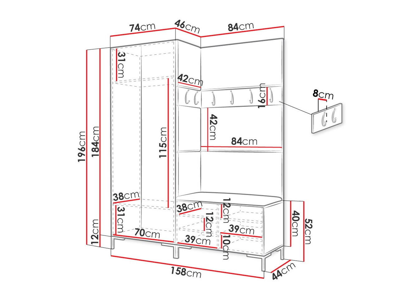 Прихожая Tivsoa 100 (Чёрный)