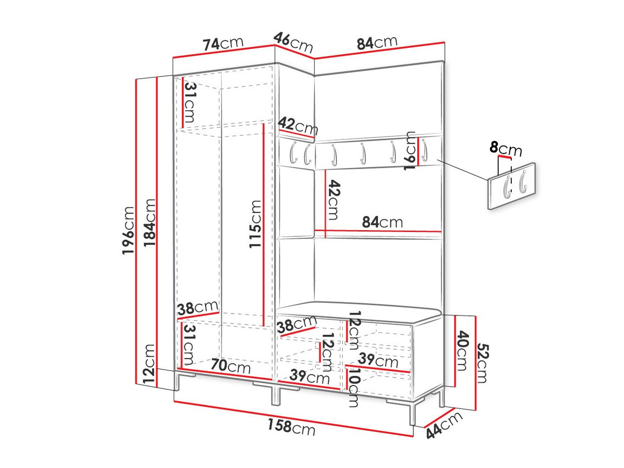 Прихожая Tivsoa 100 (Чёрный)