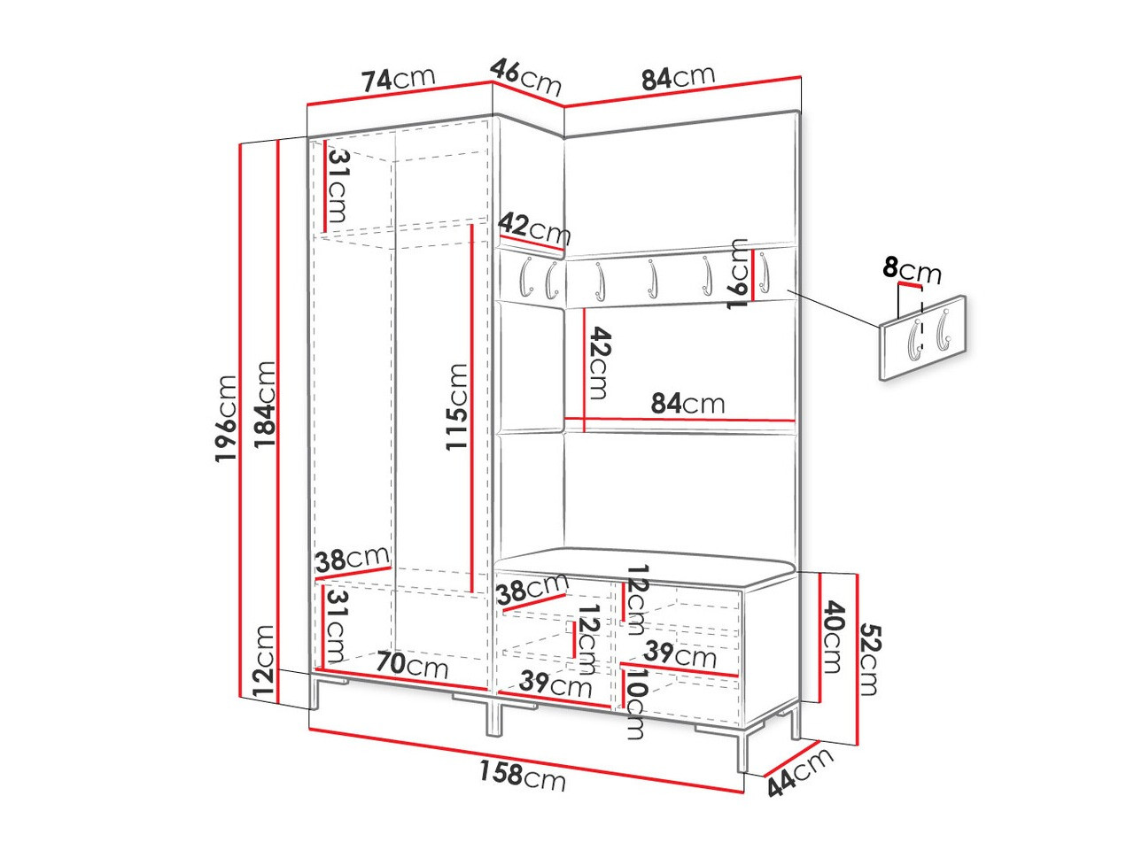 Прихожая Tivsoa 100 (Чёрный)