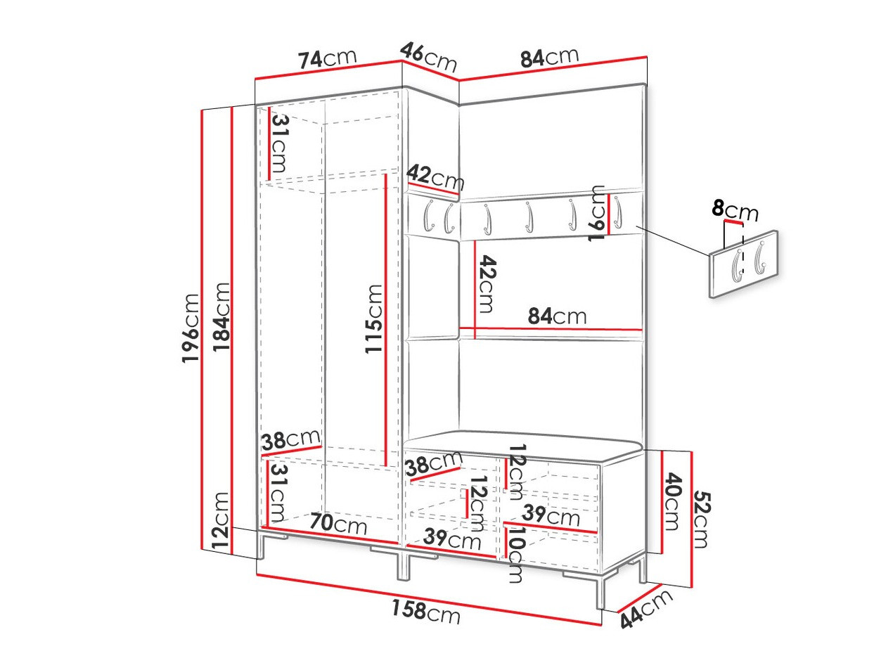 Прихожая Tivsoa 100 (Чёрный)