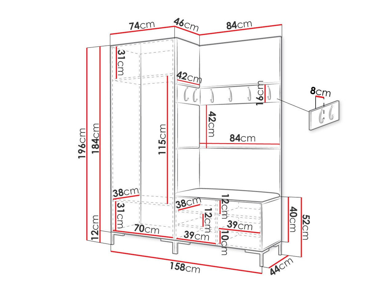 Priekšnama komplekts Tivsoa 100 (Craft ozols)