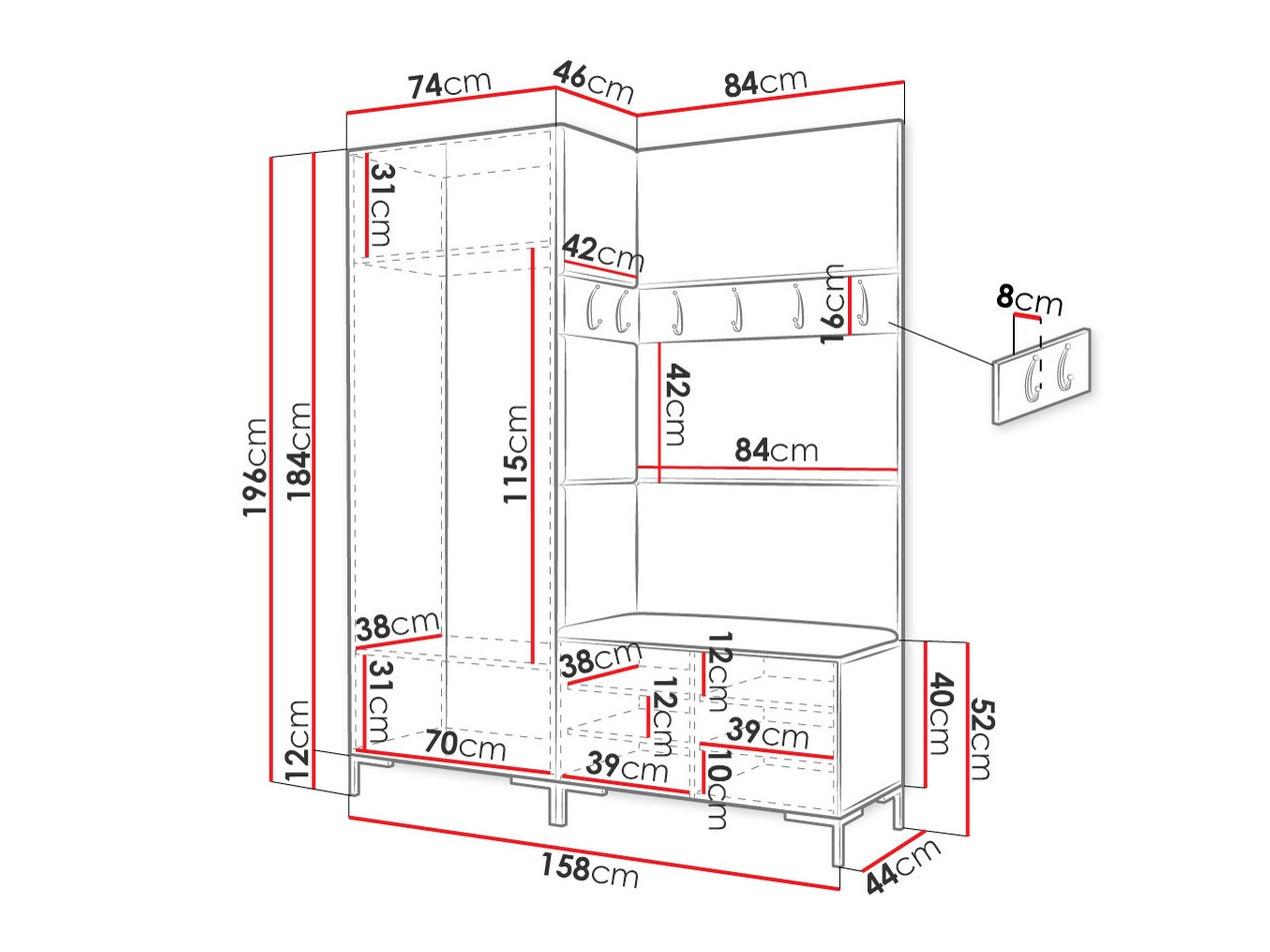 Прихожая Tivsoa 100 (Белый)