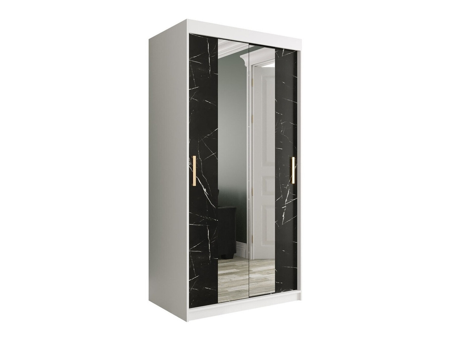 Шкаф Hartford 252 (Матовый белый + Черный мрамор)