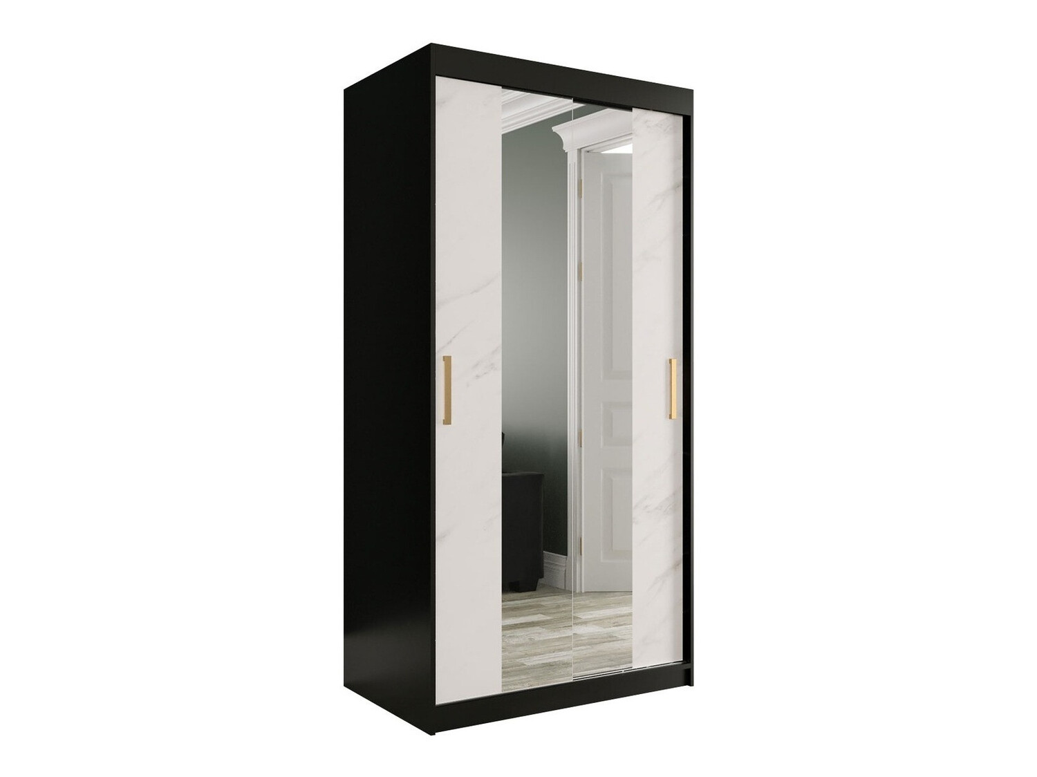 Шкаф Hartford 252 (Матовый черный + Белый мрамор)