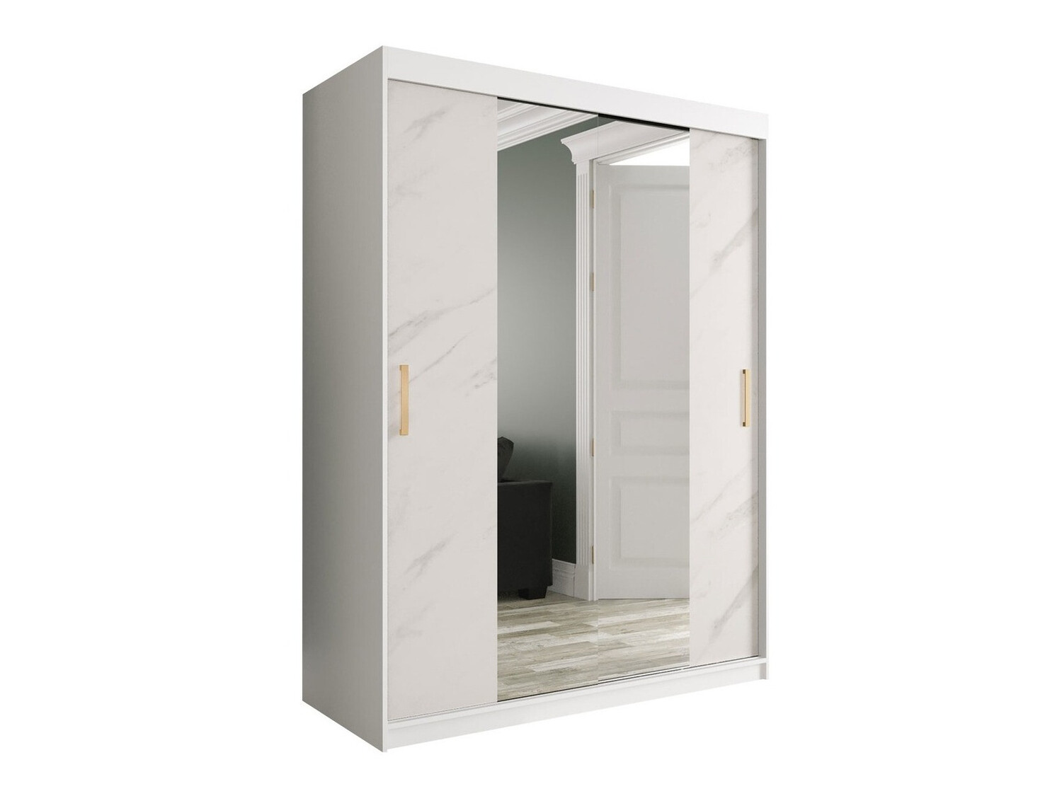 Шкаф Hartford 254 (Матовый белый + Белый мрамор)