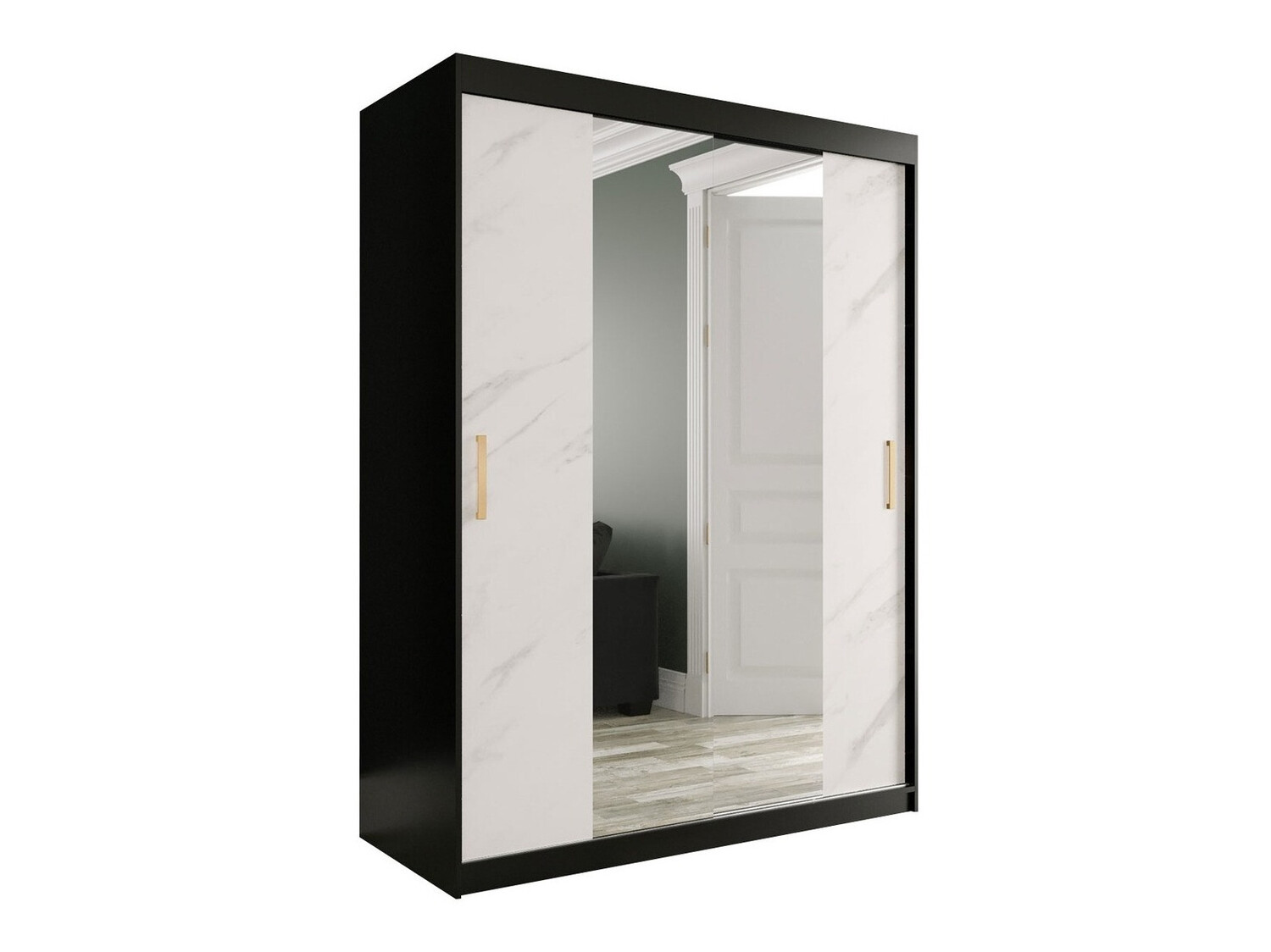 Шкаф Hartford 254 (Матовый черный + Белый мрамор)