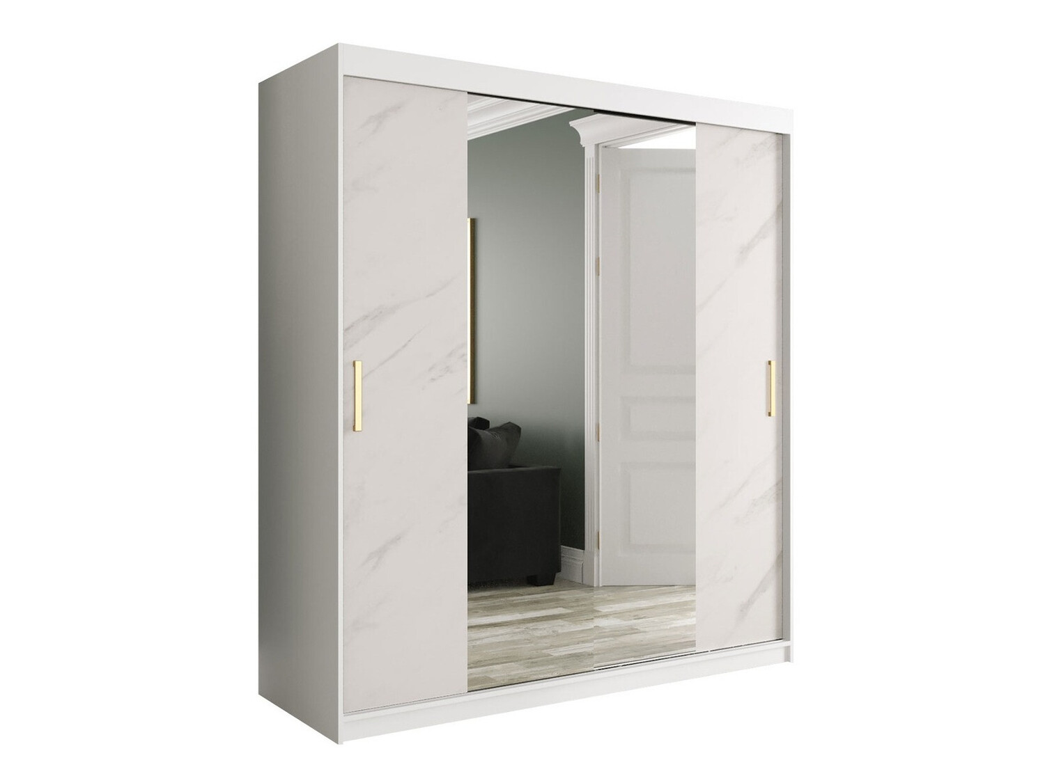 Шкаф Hartford 255 (Матовый белый + Белый мрамор)