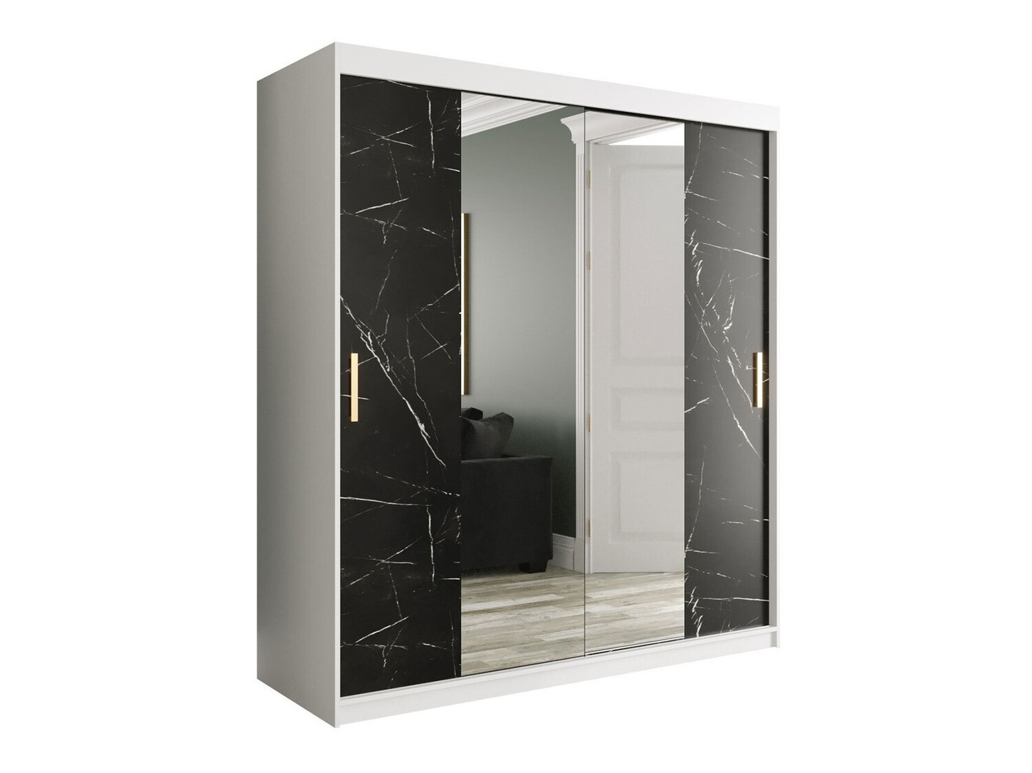 Шкаф Hartford 255 (Матовый белый + Черный мрамор)