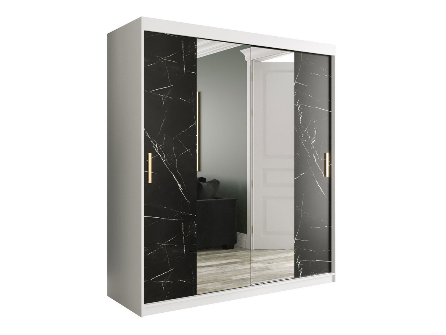 Шкаф Hartford 255 (Матовый белый + Черный мрамор)