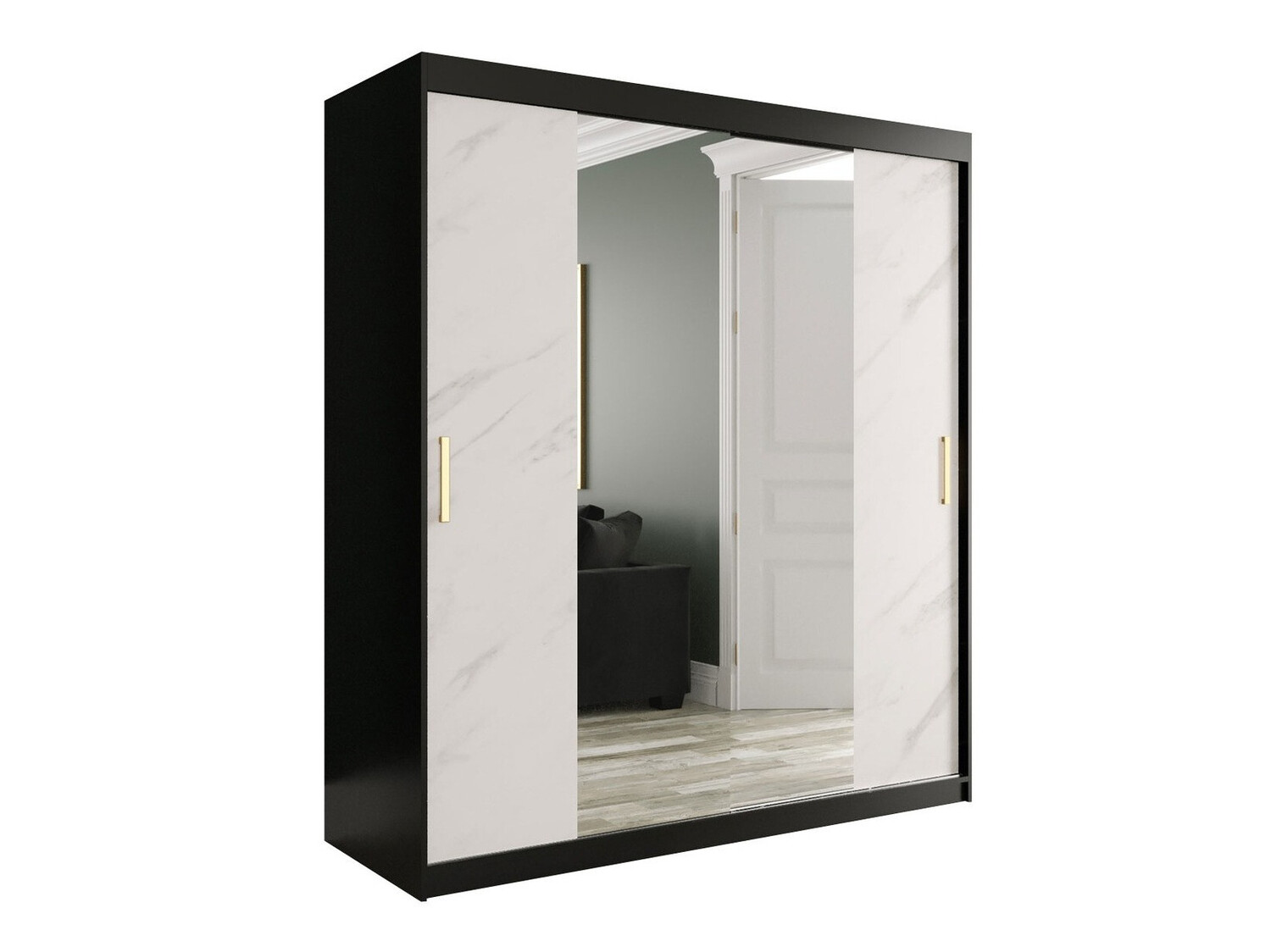 Шкаф Hartford 255 (Матовый черный + Белый мрамор)