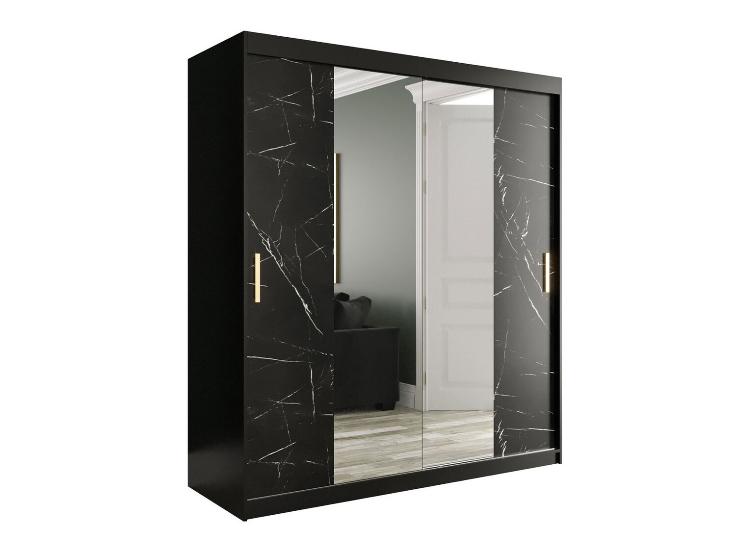 Шкаф Hartford 255 (Матовый черный + Черный мрамор)