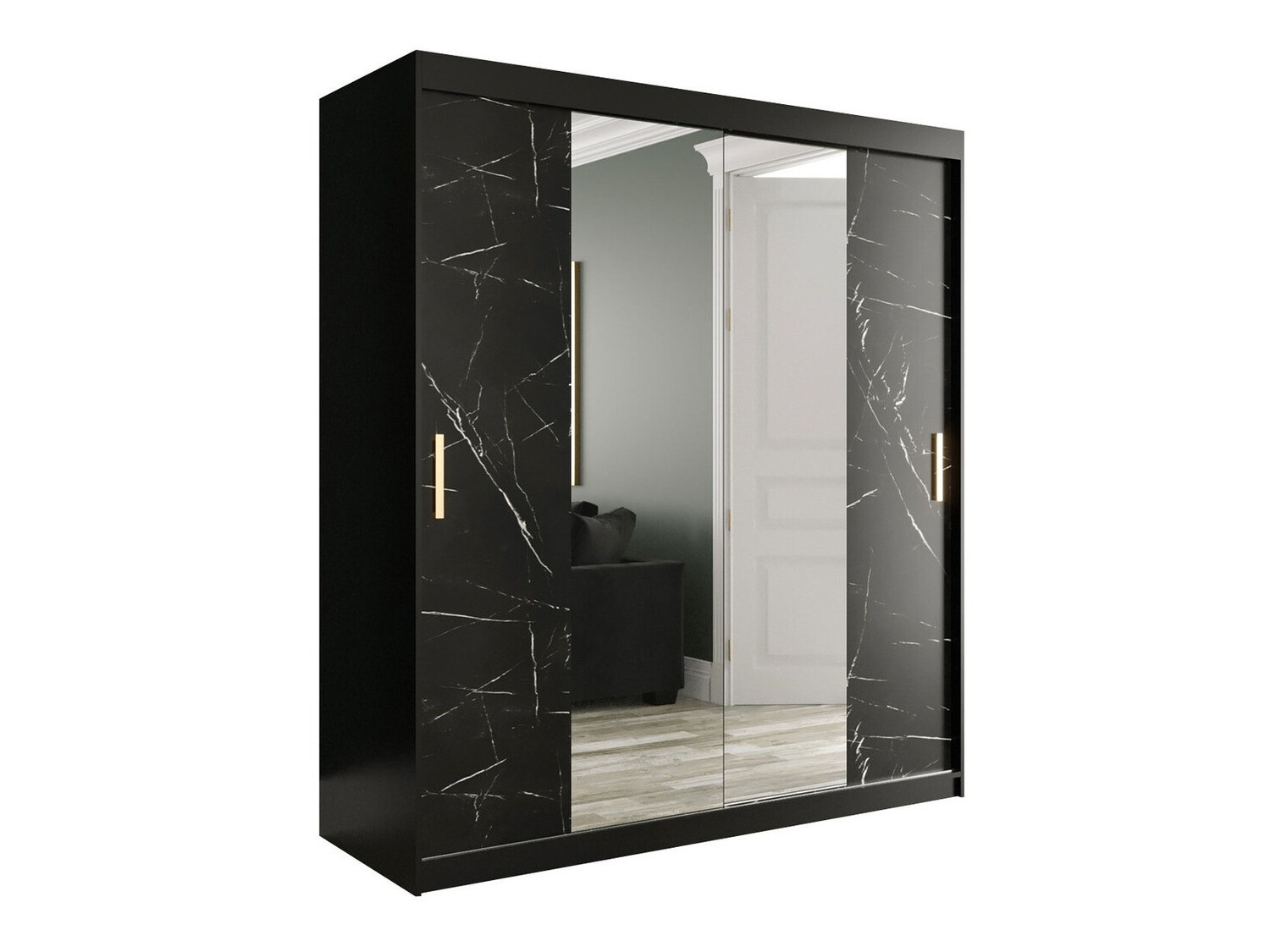 Шкаф Hartford 255 (Матовый черный + Черный мрамор)