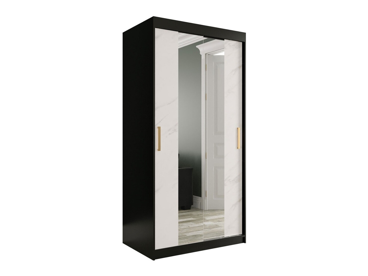 Skapis Hartford 252 (Matēts melns + Balts marmors)