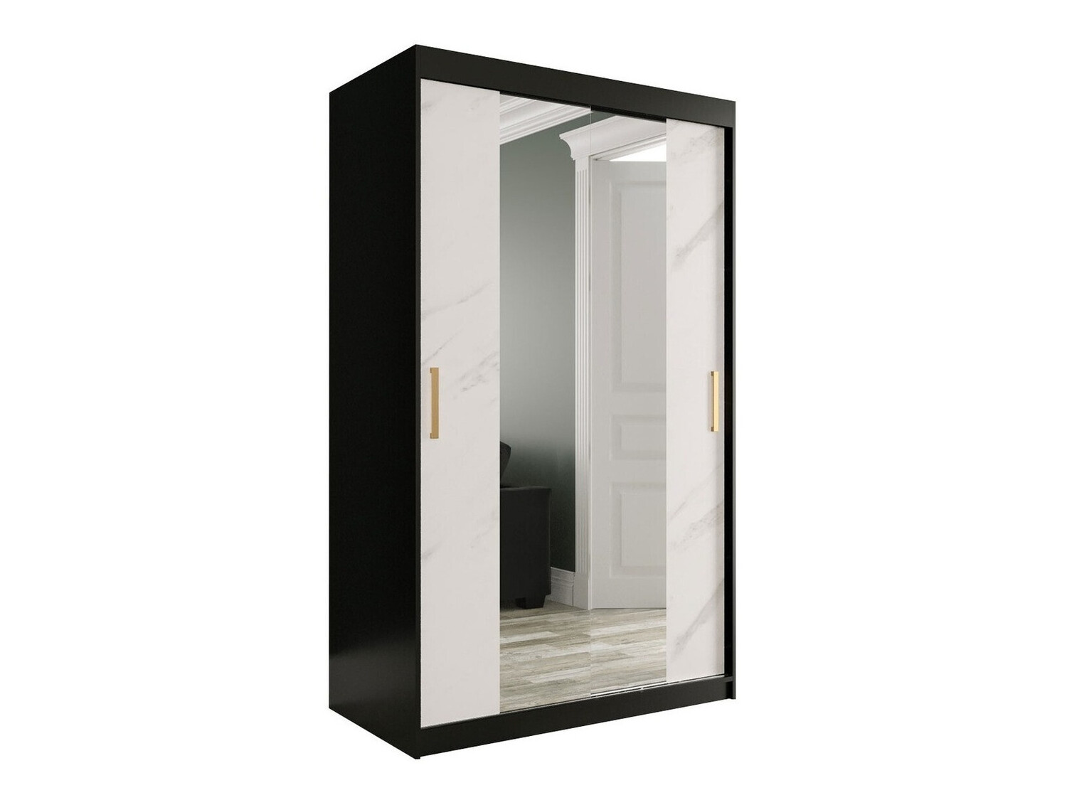 Skapis Hartford 253 (Matēts melns + Balts marmors)