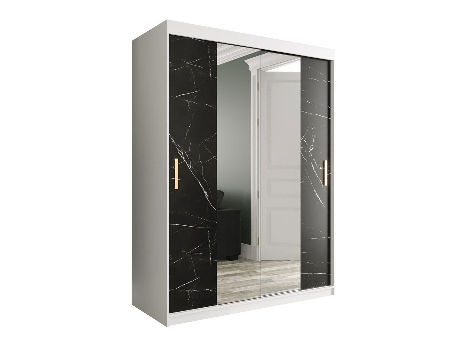 Skapis Hartford 254 (Matēts balts + Melnais marmors)