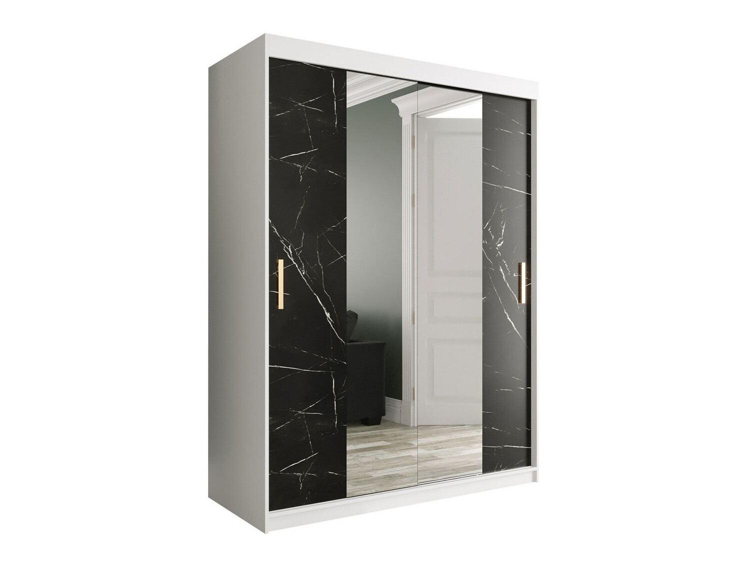 Skapis Hartford 254 (Matēts balts + Melnais marmors)