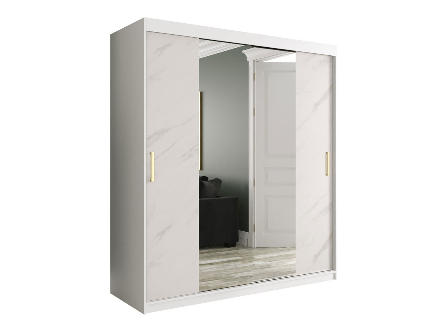 Skapis Hartford 255 (Matēts balts + Balts marmors)