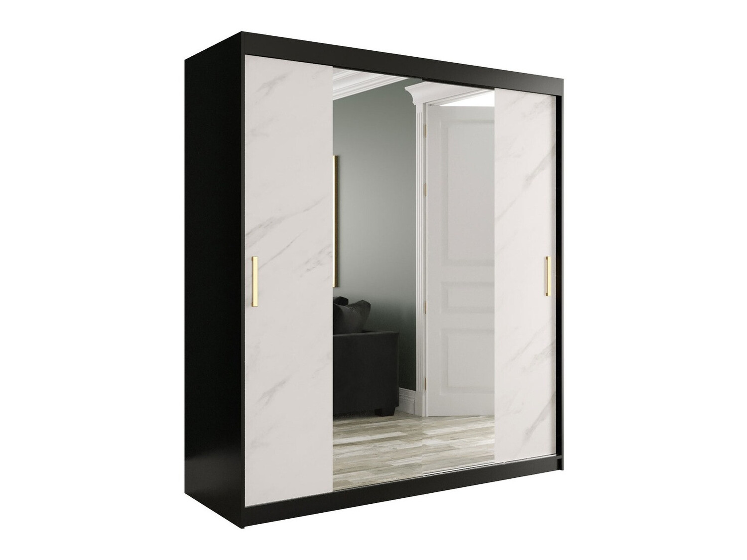 Skapis Hartford 255 (Matēts melns + Balts marmors)