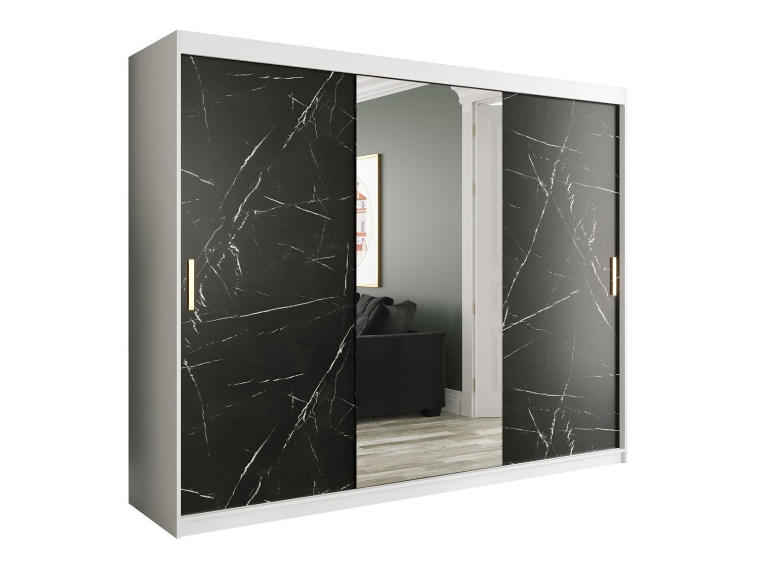 Skapis Hartford 257 (Matēts balts + Melnais marmors)