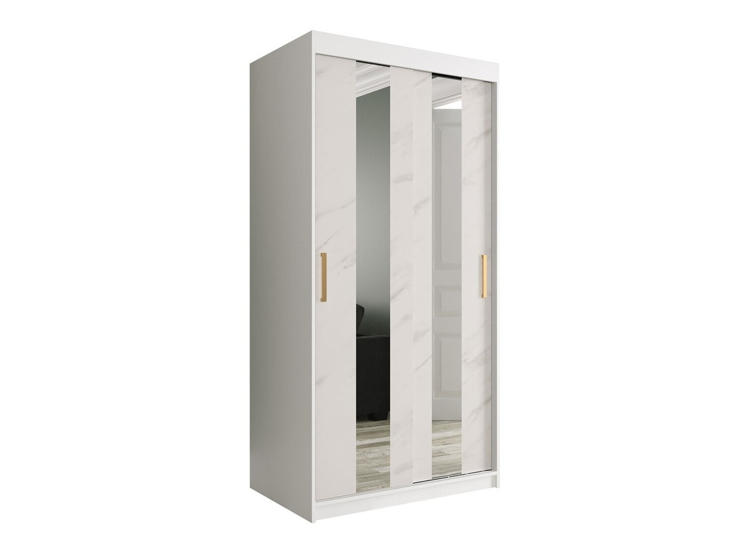 Шкаф Hartford 240 (Матовый белый + Белый мрамор)