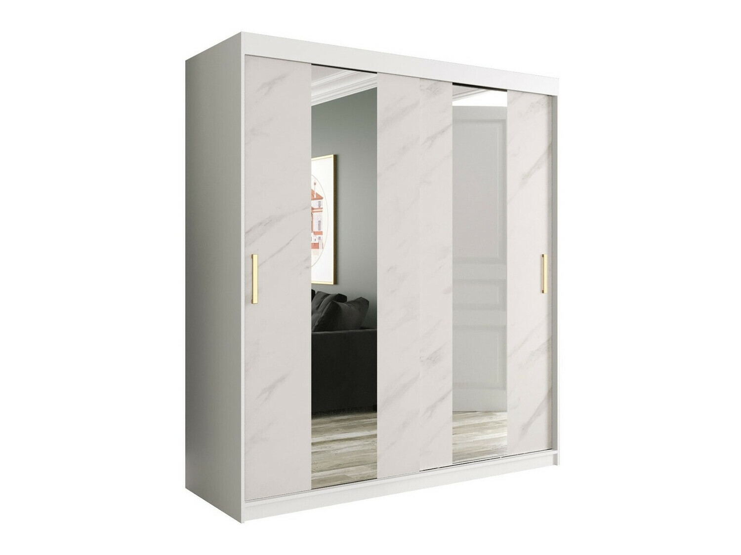 Шкаф Hartford 243 (Матовый белый + Белый мрамор)